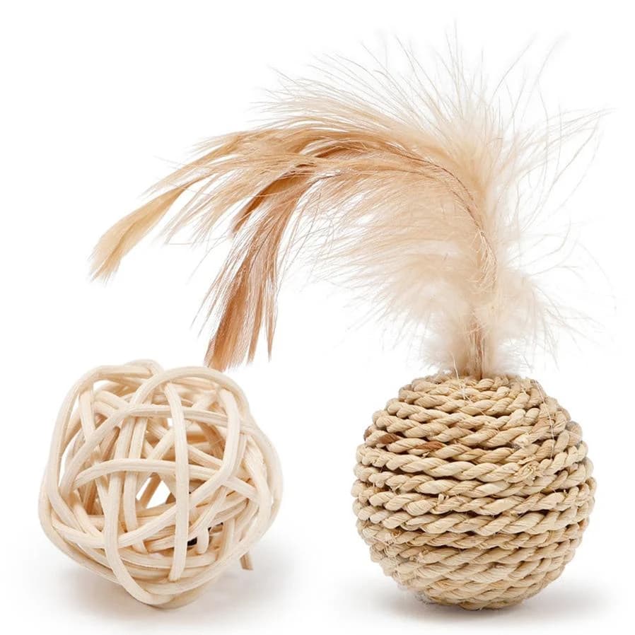 Cat Play Ball with Feather and Bell